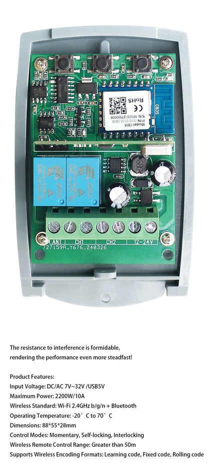 Receptor Wifi Universal 2 Canales Tuya